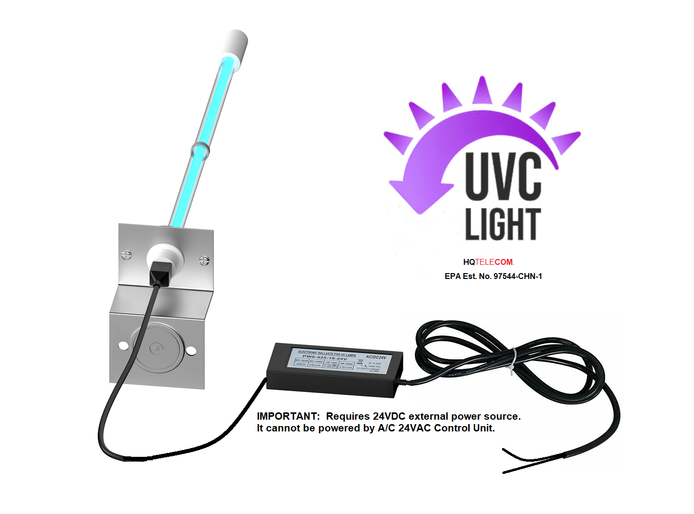 UV Light Air Purifier for AC HVAC Coil 24VDC 14″ Bulb | HQ Telecom