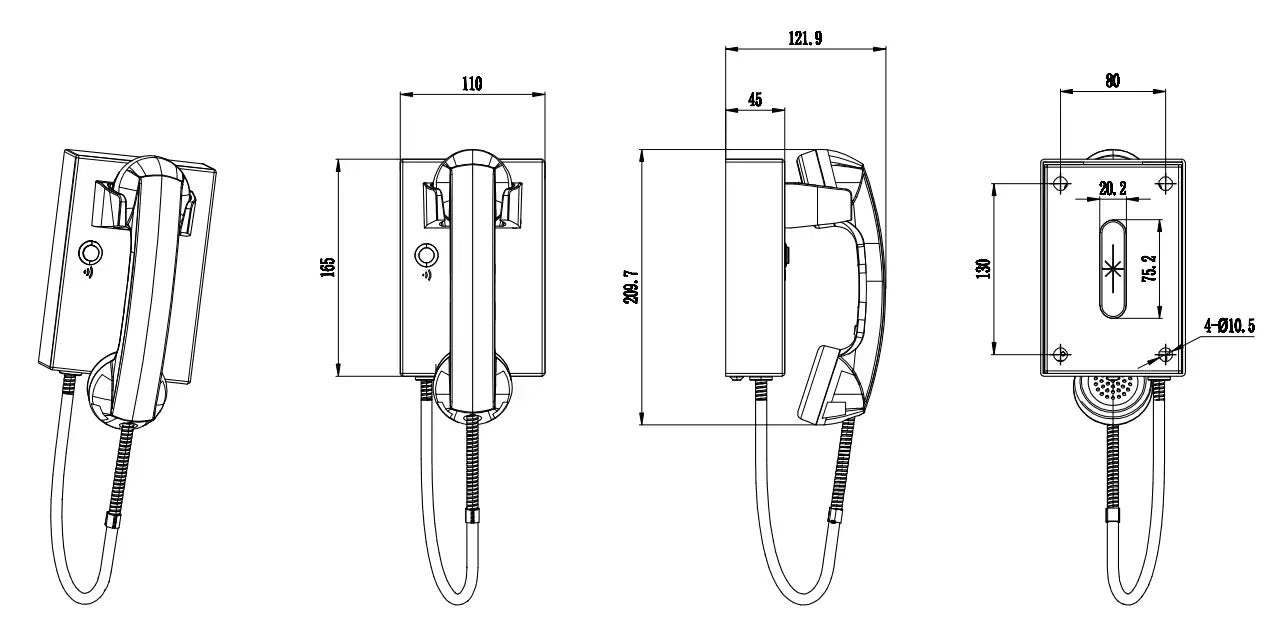 Teléfono de pared de acero inoxidable resistente al vandalismo con marcación automática o sin marcación